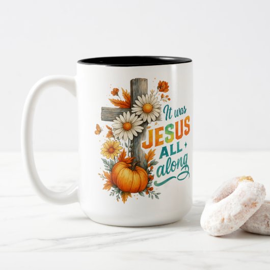 Het was Jezus… Tweekleurige Koffiemok (Met donut)