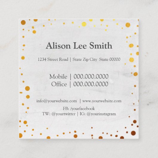 Het was leuk je te ontmoeten! Gouden stippen Vierkante Visitekaartje (Achterkant)