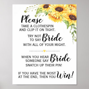 Het wasknijper spel bruidsdouche zonnebloemen bord poster