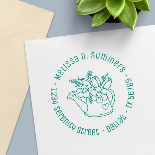 Het Wateren van de tuin kan met Bloemen rond adres Zelfinktende Stempel