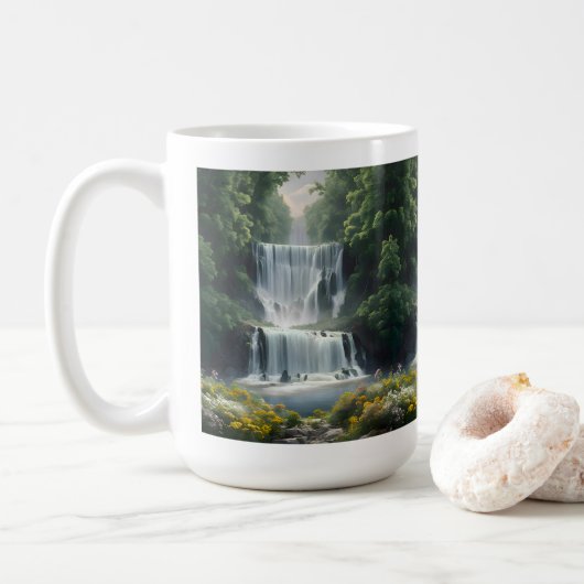 Het waterval landschap koffiemok (Met donut)