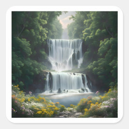 Het waterval landschap vierkante sticker