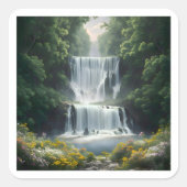 Het waterval landschap vierkante sticker (Voorkant)