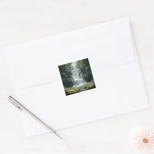 Het waterval landschap vierkante sticker (Envelop)