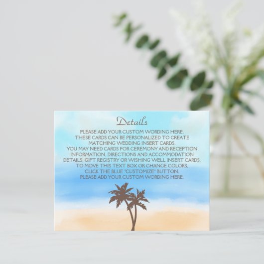 Het Waterverf Beach Wedding Collectie Informatiekaartje (Staand voorkant)