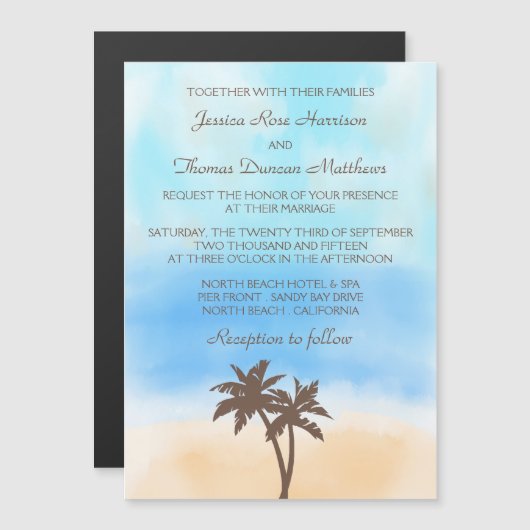 Het Waterverf Beach Wedding Collectie Magnetische Uitnodiging (Voorkant / Achterkant)