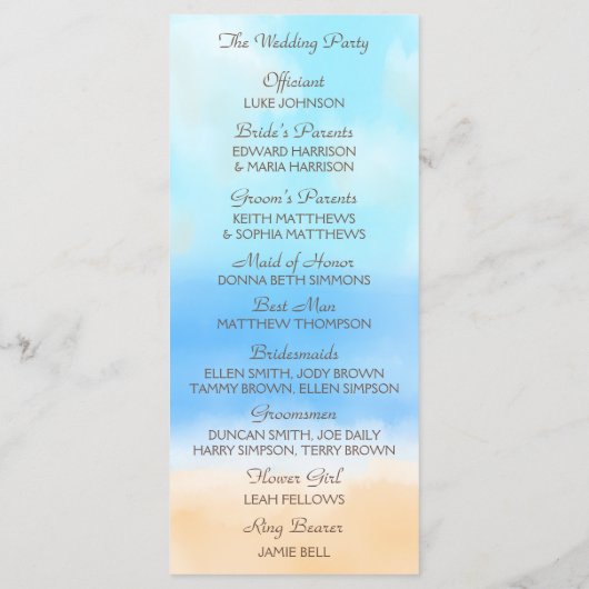 Het Waterverf Beach Wedding Collectie Programmakaart (Achterkant)