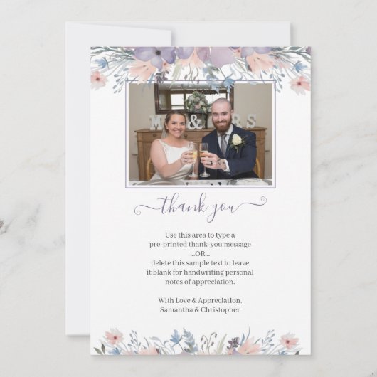 Het Waterverf Paarse Lavender Floral Script van he Bedankkaart (Achterkant)