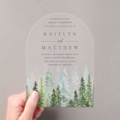 Het Waterverf Pine Tree Forest Wedding Collectie Acryl Uitnodigingen (Insitu (Draagbaar))
