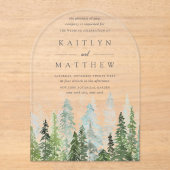 Het Waterverf Pine Tree Forest Wedding Collectie Acryl Uitnodigingen (Voorkant)