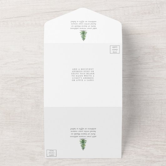 Het Waterverf Pine Tree Forest Wedding Collectie All In One Uitnodiging (Buitenkant)