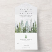 Het Waterverf Pine Tree Forest Wedding Collectie All In One Uitnodiging (Binnen)