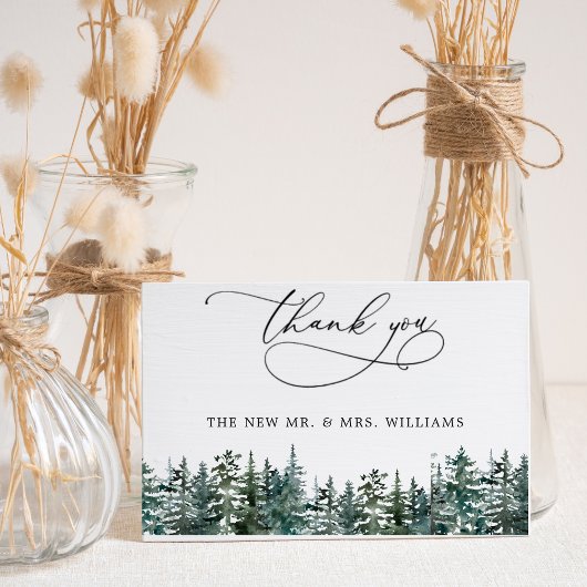 Het Waterverf Pine Tree Forest Wedding Collectie Bedankkaart