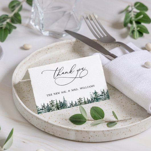 Het Waterverf Pine Tree Forest Wedding Collectie Bedankkaart
