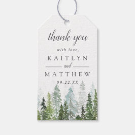Het Waterverf Pine Tree Forest Wedding Collectie Cadeaulabel