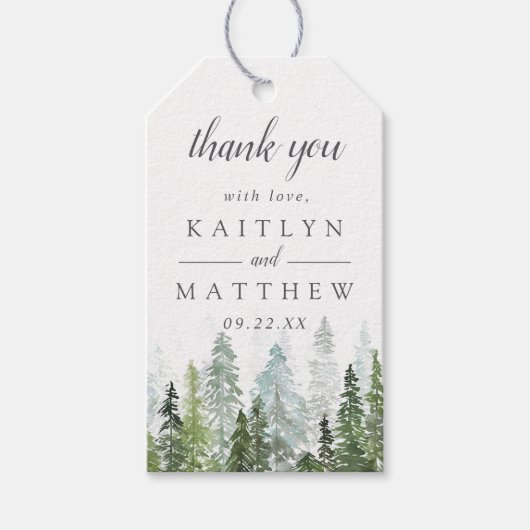 Het Waterverf Pine Tree Forest Wedding Collectie Cadeaulabel (Voorkant)