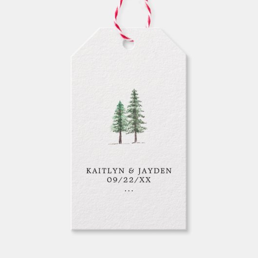 Het Waterverf Pine Tree Forest Wedding Collectie Cadeaulabel (Voorkant)