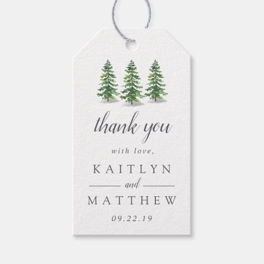 Het Waterverf Pine Tree Forest Wedding Collectie Cadeaulabel (Voorkant)