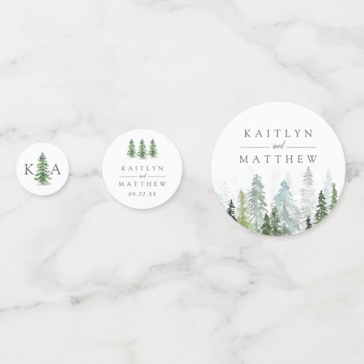 Het Waterverf Pine Tree Forest Wedding Collectie Confetti (Achterkanten)