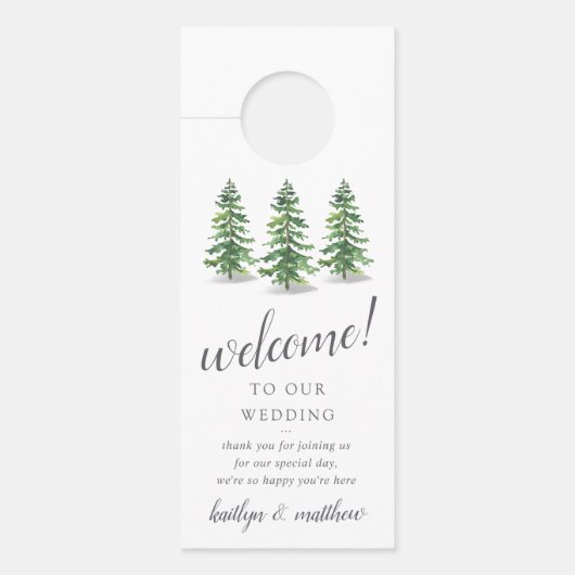 Het Waterverf Pine Tree Forest Wedding Collectie Deurhanger (Voorkant)