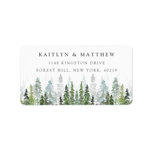 Het Waterverf Pine Tree Forest Wedding Collectie Etiket (Voorkant)