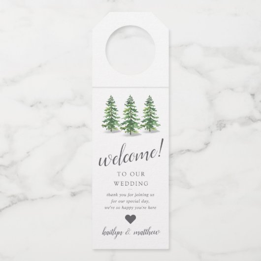 Het Waterverf Pine Tree Forest Wedding Collectie Flessenhanger (Voorkant)