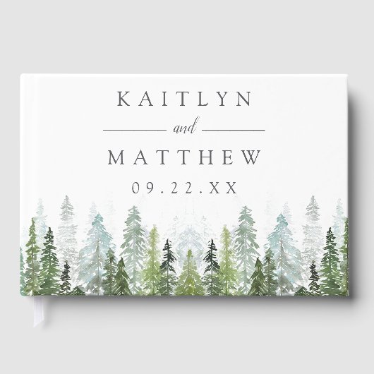 Het Waterverf Pine Tree Forest Wedding Collectie Gastenboek (Voorkant)