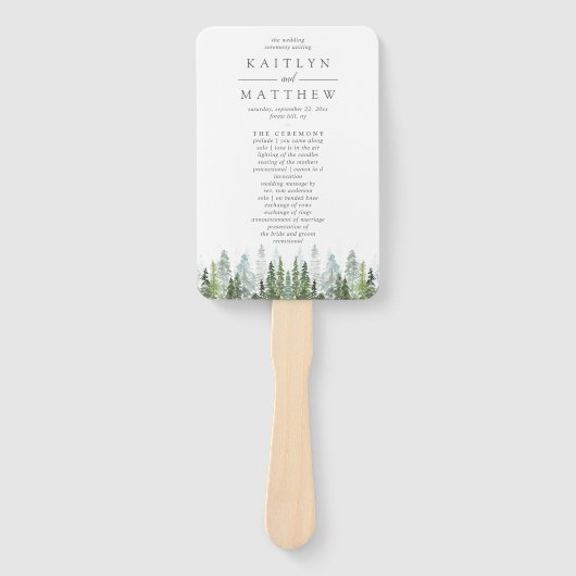 Het Waterverf Pine Tree Forest Wedding Collectie Handwaaier (Voorkant)