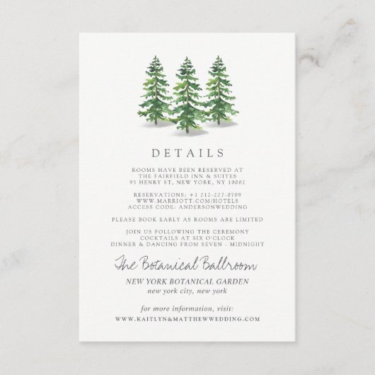 Het Waterverf Pine Tree Forest Wedding Collectie Informatiekaartje (Voorkant)