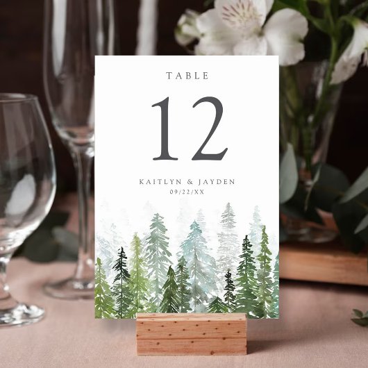 Het Waterverf Pine Tree Forest Wedding Collectie Kaart