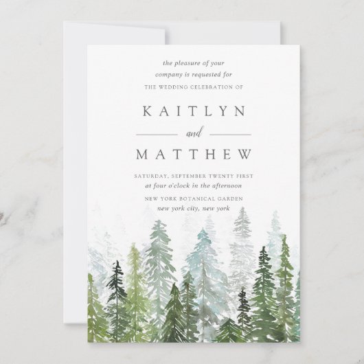 Het Waterverf Pine Tree Forest Wedding Collectie Kaart (Voorkant)