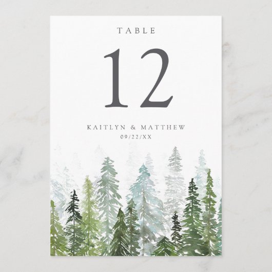 Het Waterverf Pine Tree Forest Wedding Collectie Kaart (Achterkant)