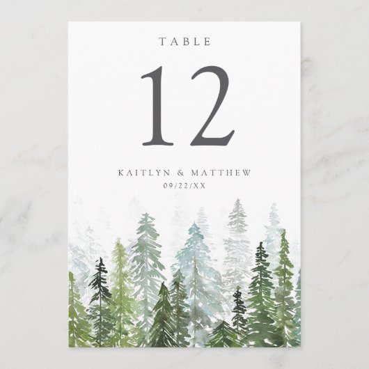 Het Waterverf Pine Tree Forest Wedding Collectie Kaart (Voorkant)