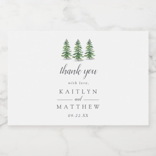 Het Waterverf Pine Tree Forest Wedding Collectie Likeurfles Etiket