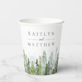 Het Waterverf Pine Tree Forest Wedding Collectie Papieren Bekers (Achterkant)