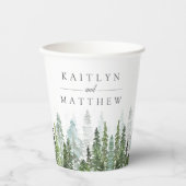 Het Waterverf Pine Tree Forest Wedding Collectie Papieren Bekers (Voorkant)