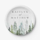 Het Waterverf Pine Tree Forest Wedding Collectie Papieren Bordje (Voorkant)