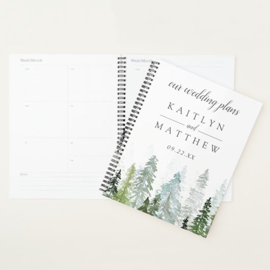 Het Waterverf Pine Tree Forest Wedding Collectie Planner (Display)