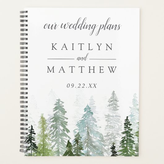 Het Waterverf Pine Tree Forest Wedding Collectie Planner (Voorkant)