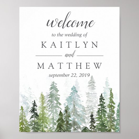 Het Waterverf Pine Tree Forest Wedding Collectie Poster (Voorkant)