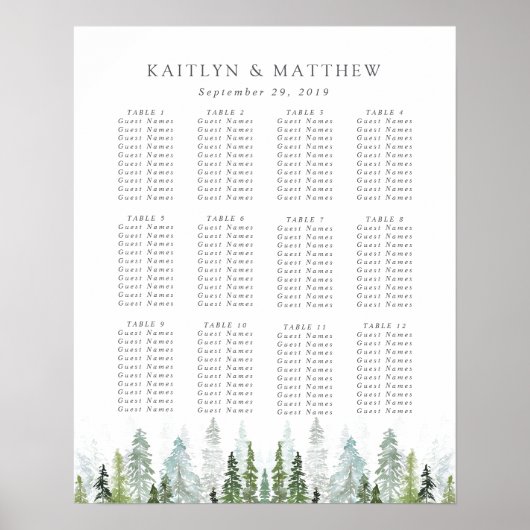 Het Waterverf Pine Tree Forest Wedding Collectie Poster (Voorkant)