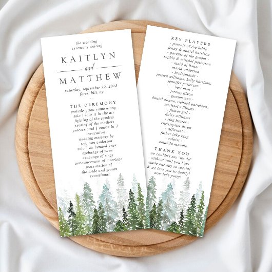 Het Waterverf Pine Tree Forest Wedding Collectie Programmakaart