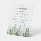 Het Waterverf Pine Tree Forest Wedding Collectie Reclamebord Met Voetstuk (Voorkant)