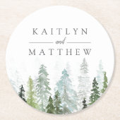 Het Waterverf Pine Tree Forest Wedding Collectie Ronde Kartonnen Onderzetter (Voorkant)