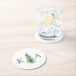 Het Waterverf Pine Tree Forest Wedding Collectie Ronde Kartonnen Onderzetter