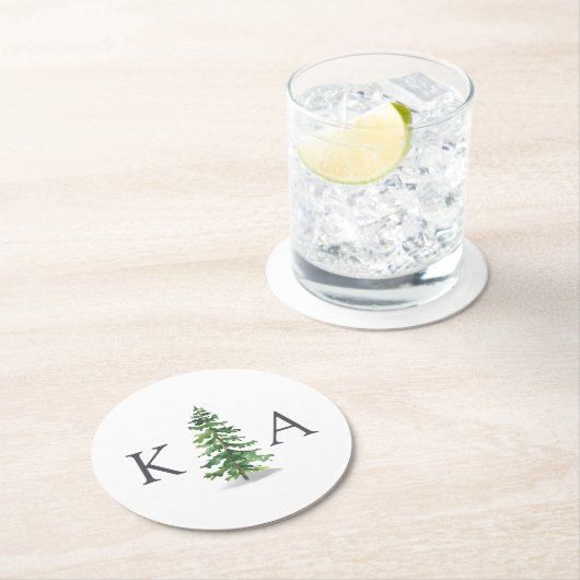 Het Waterverf Pine Tree Forest Wedding Collectie Ronde Kartonnen Onderzetter (Insitu)