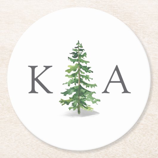 Het Waterverf Pine Tree Forest Wedding Collectie Ronde Kartonnen Onderzetter (Voorkant)