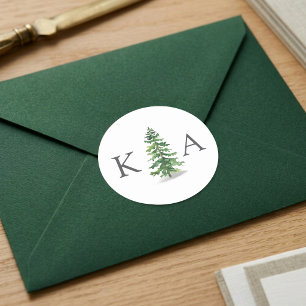 Het Waterverf Pine Tree Forest Wedding Collectie Ronde Sticker