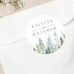 Het Waterverf Pine Tree Forest Wedding Collectie Ronde Sticker<br><div class="desc">Geniet in stijl met deze stijlvolle en zeer trendy trouwstickers. Dit ontwerp is gemakkelijk te personaliseren met uw speciale gebeurtenisformulering en uw gasten zullen enthousiast zijn wanneer zij deze geweldige stickers ontvangen.</div>