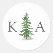 Het Waterverf Pine Tree Forest Wedding Collectie Ronde Sticker (Voorkant)